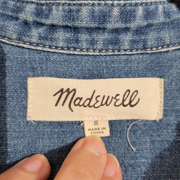 Madewell Zip Front Chambray Blue Denim Popover Long Sleeve Top Size Small - Picture 11 of 14